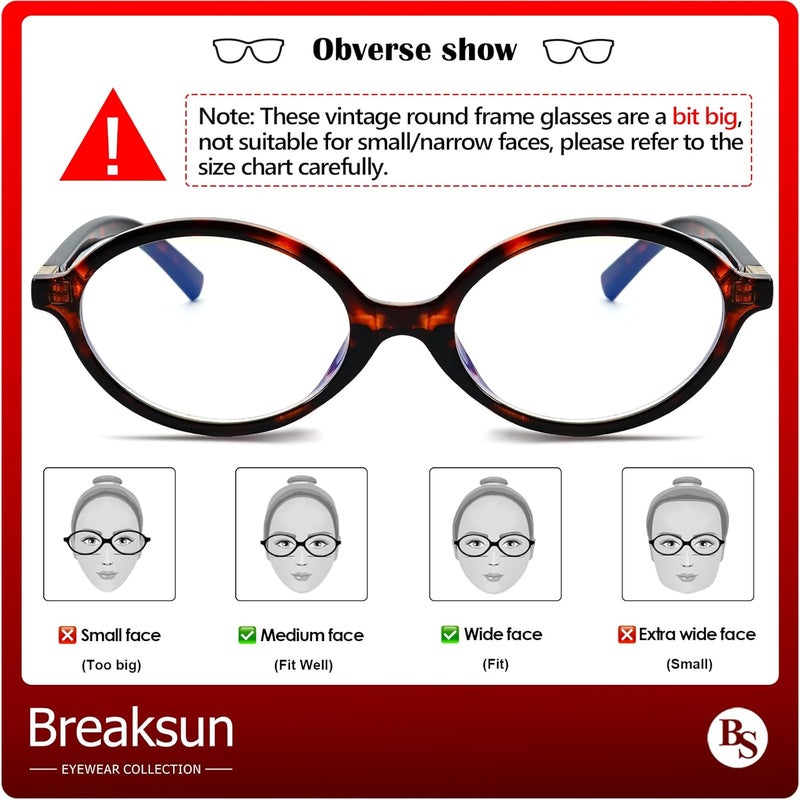 Breaksun Fashion Oval Glasses for Women Men Retro Round Tortoise Frame Blue Light Glasses Nerd Eyeglasses - Image 4